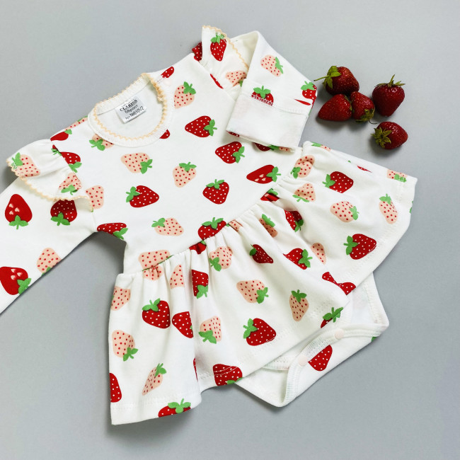 Боди-платье, белое, Клубнички