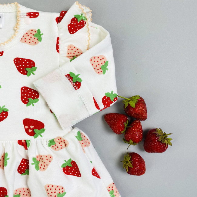 Боди-платье, белое, Клубнички