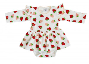 Боди-платье, белое, Клубнички