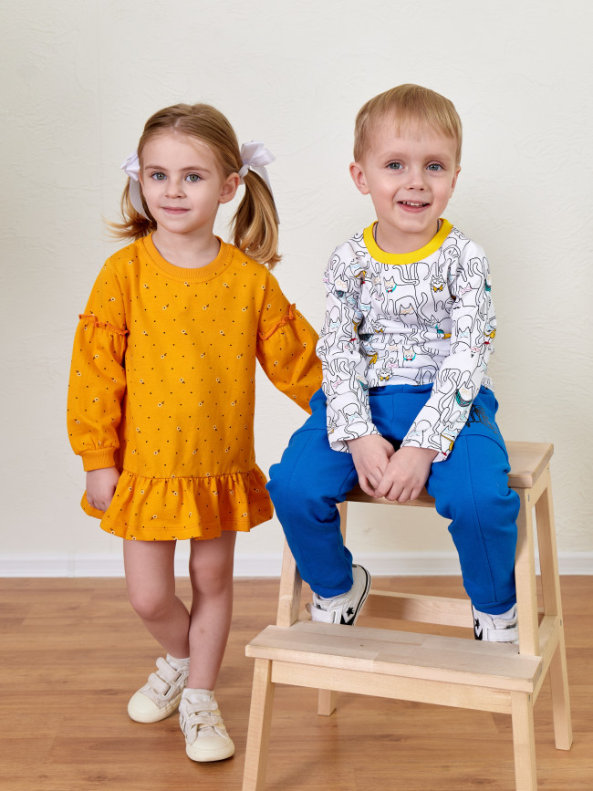 Платье детское с длинным рукавом, морошка, Северные ягоды Платье детское с длинным рукавом, морошка, Северные ягоды