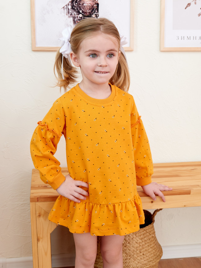 Платье детское с длинным рукавом, морошка, Северные ягоды Платье детское с длинным рукавом, морошка, Северные ягоды