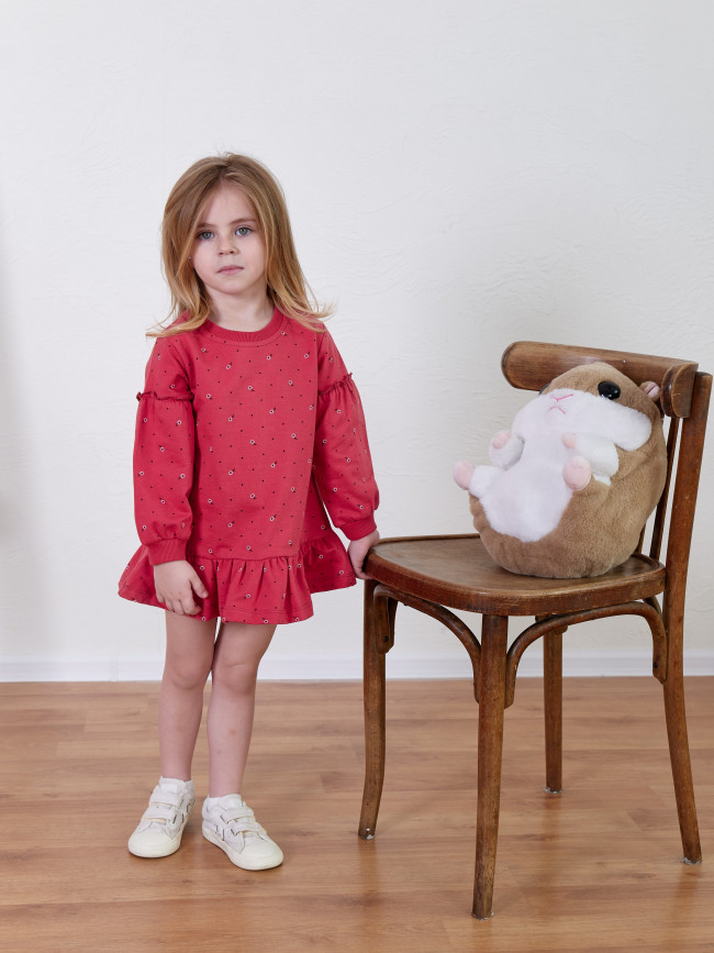 Платье детское с длинным рукавом, брусника, Северные ягоды Платье детское с длинным рукавом, брусника, Северные ягоды