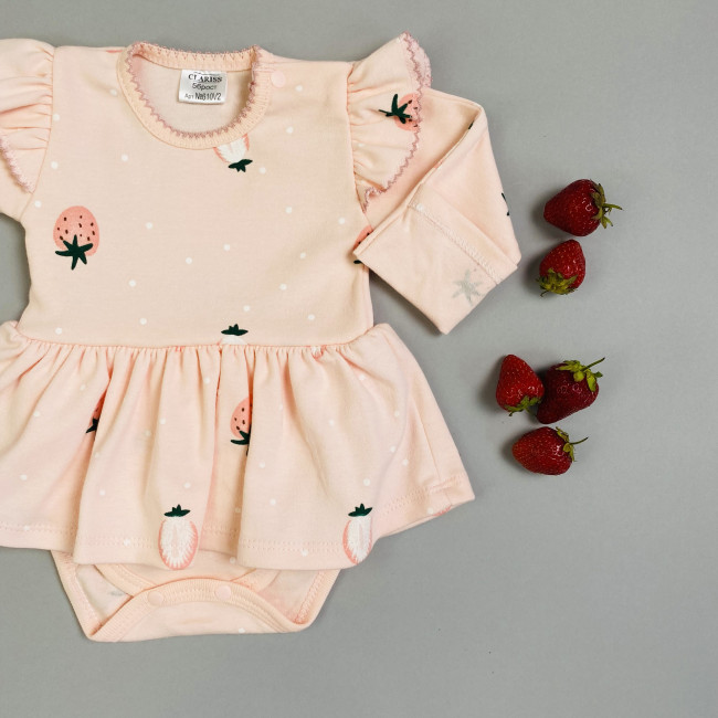 Боди-платье, розовое, Клубнички Боди-платье, розовое, Клубнички