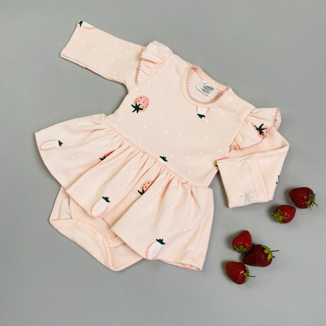 Боди-платье, розовое, Клубнички Боди-платье, розовое, Клубнички