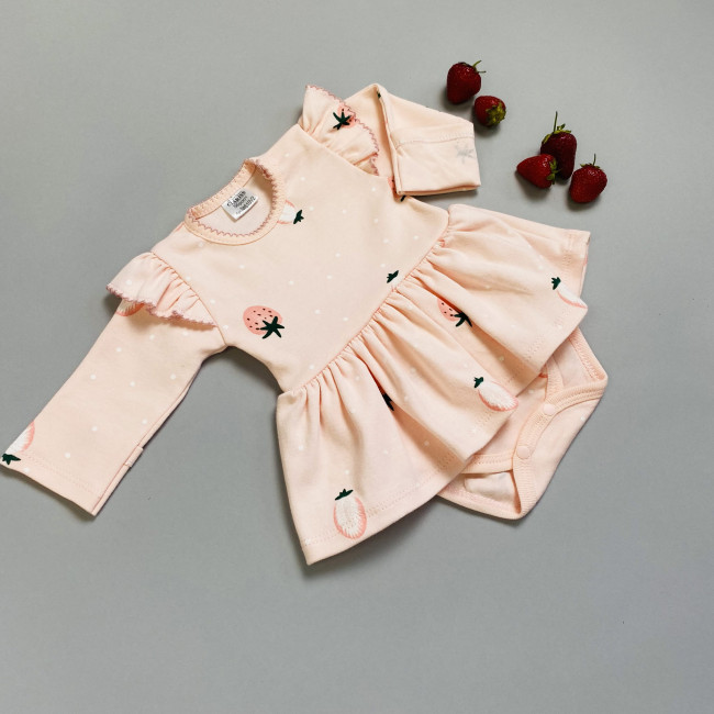 Боди-платье, розовое, Клубнички Боди-платье, розовое, Клубнички