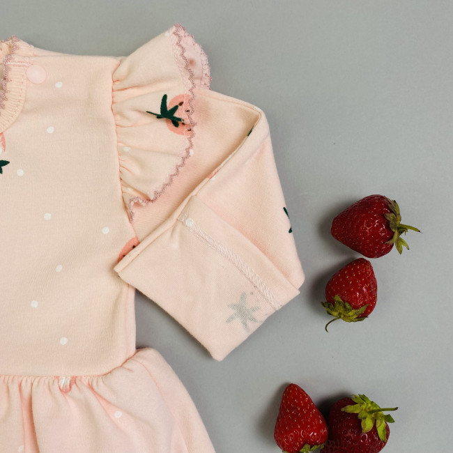 Боди-платье, розовое, Клубнички Боди-платье, розовое, Клубнички