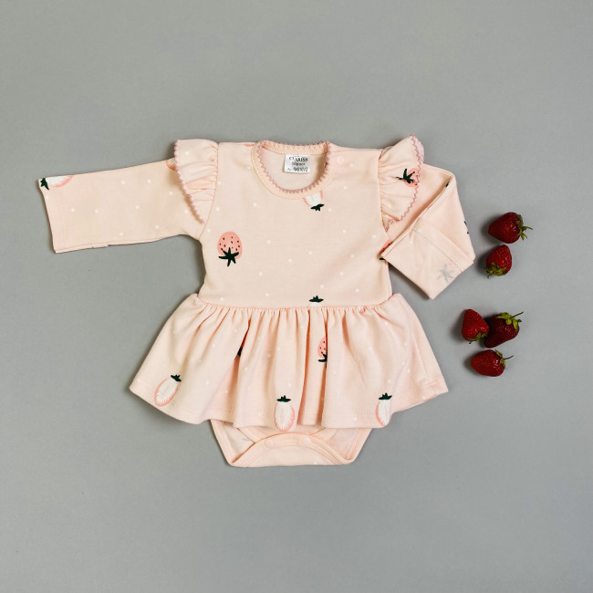 Боди-платье, розовое, Клубнички Боди-платье, розовое, Клубнички