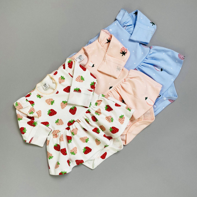 Боди-платье, розовое, Клубнички Боди-платье, розовое, Клубнички