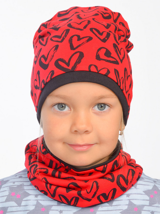 Комплект, шапка и снуд, Love, красный Комплект, шапка и снуд, Love, красный