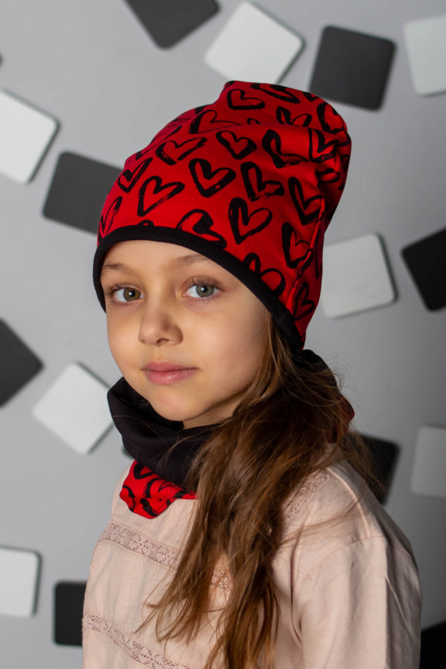 Комплект, шапка и снуд, Love, красный Комплект, шапка и снуд, Love, красный