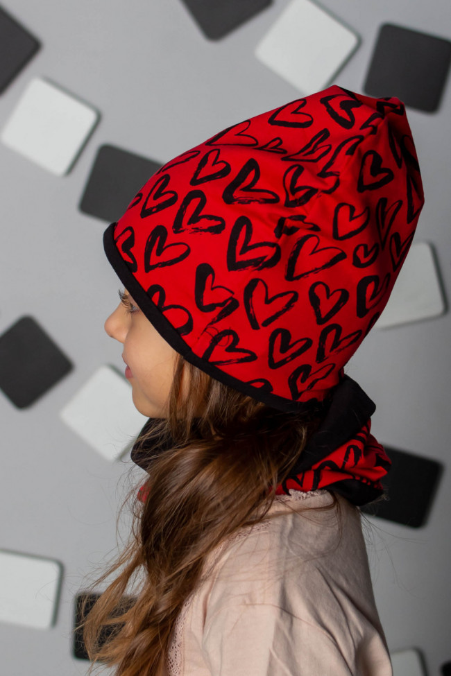 Комплект, шапка и снуд, Love, красный Комплект, шапка и снуд, Love, красный