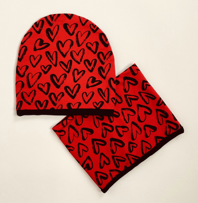 Комплект, шапка и снуд, Love, красный Комплект, шапка и снуд, Love, красный