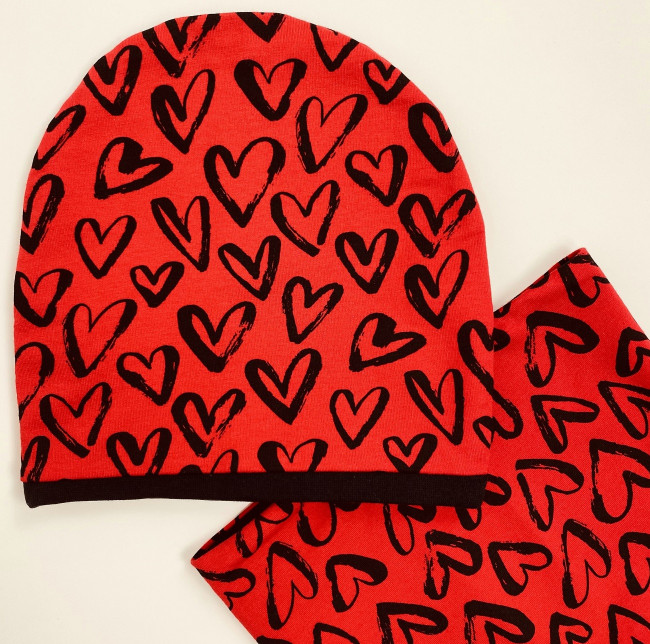 Комплект, шапка и снуд, Love, красный Комплект, шапка и снуд, Love, красный