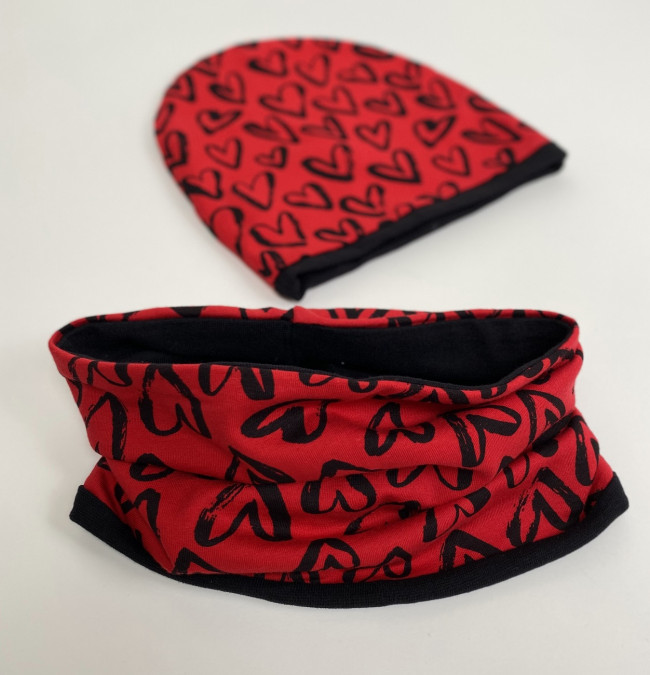 Комплект, шапка и снуд, Love, красный Комплект, шапка и снуд, Love, красный