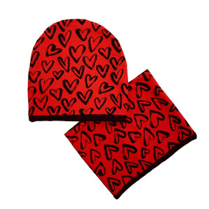 Комплект, шапка и снуд, Love, красный