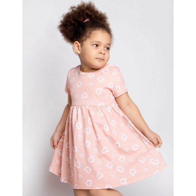 Платье с коротким рукавом, пудровое, Нежные сердечки Платье с коротким рукавом, пудровое, Нежные сердечки