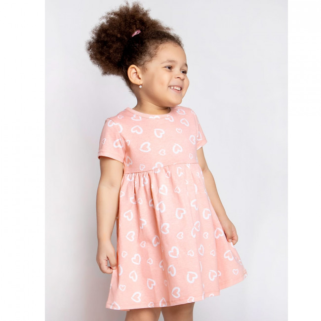 Платье с коротким рукавом, пудровое, Нежные сердечки Платье с коротким рукавом, пудровое, Нежные сердечки