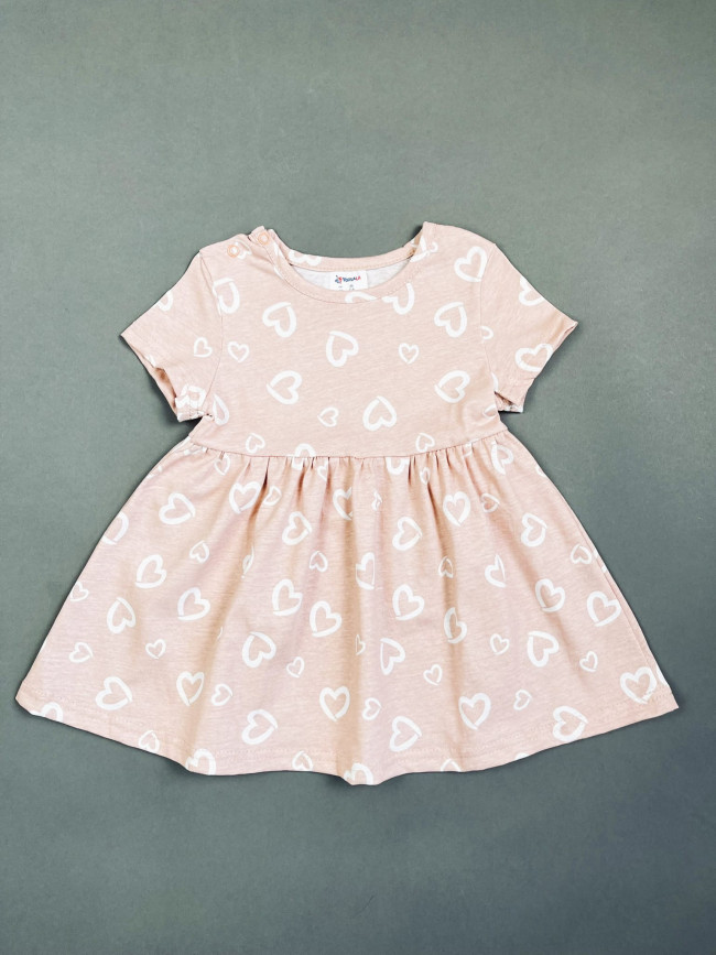 Платье с коротким рукавом, пудровое, Нежные сердечки Платье с коротким рукавом, пудровое, Нежные сердечки