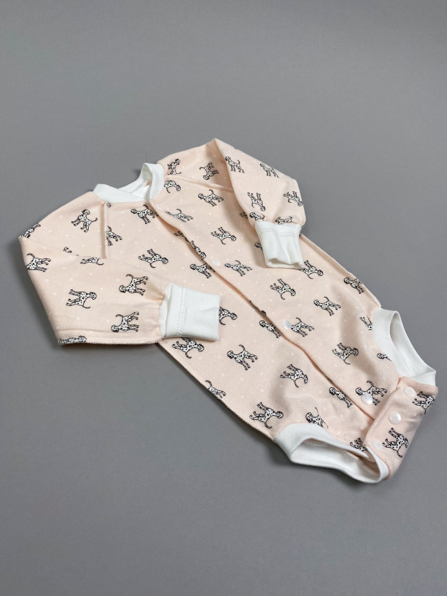 Боди детский фланелевый, розовый, Далматинцы