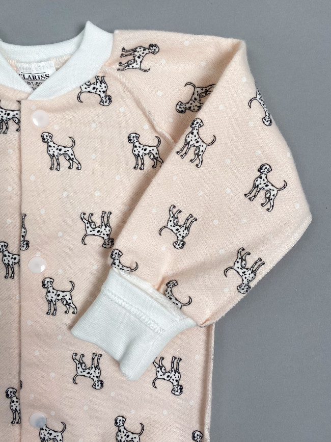 Боди детский фланелевый, розовый, Далматинцы