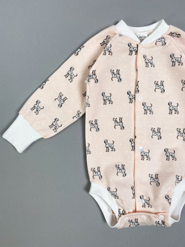 Боди детский фланелевый, розовый, Далматинцы