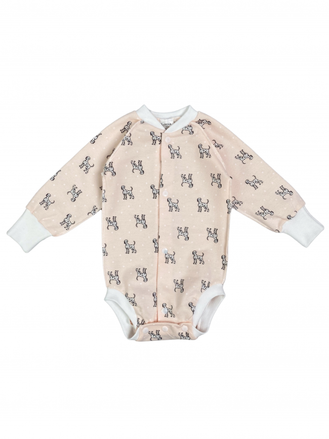 Боди детский фланелевый, розовый, Далматинцы