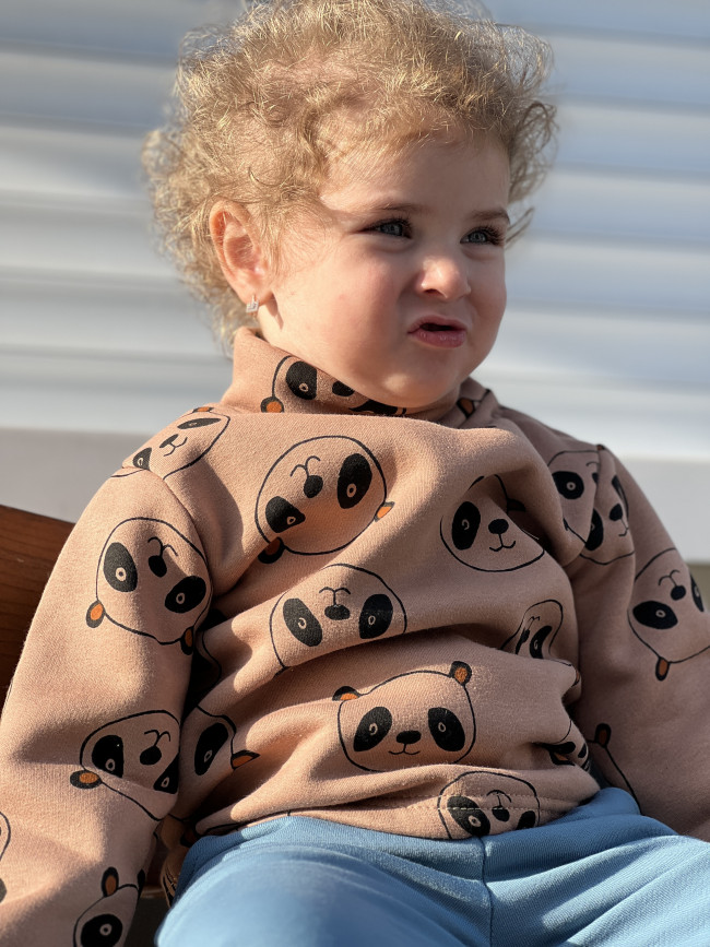 Утепленный детский джемпер, бежевый, Пандочки