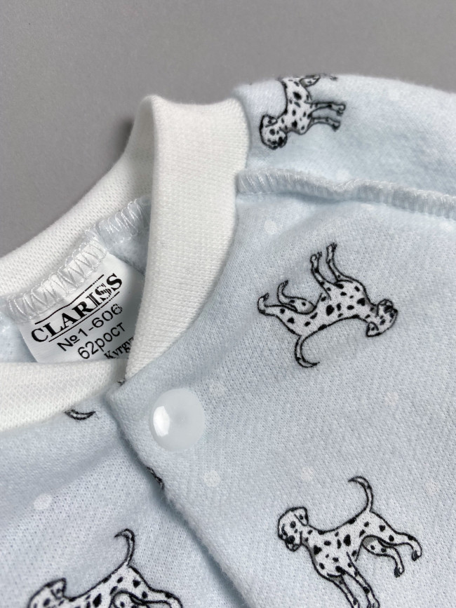 Боди детский фланелевый, голубой, Далматинцы