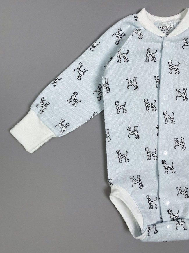 Боди детский фланелевый, голубой, Далматинцы