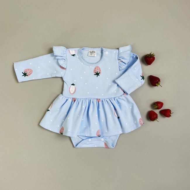 Боди-платье, голубое, Клубнички