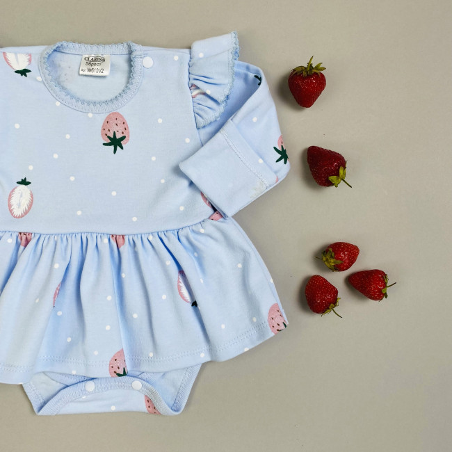 Боди-платье, голубое, Клубнички