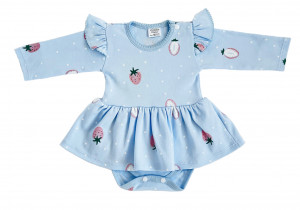 Боди-платье, голубое, Клубнички