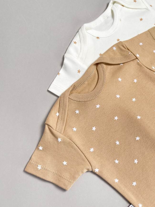 Набор боди лодочек с коротким рукавом, Звездочки, какао