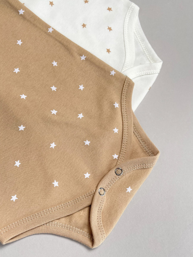 Набор боди лодочек с коротким рукавом, Звездочки, какао