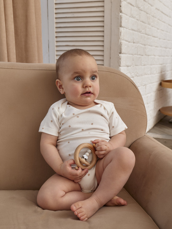 Набор боди лодочек с коротким рукавом, Звездочки, какао