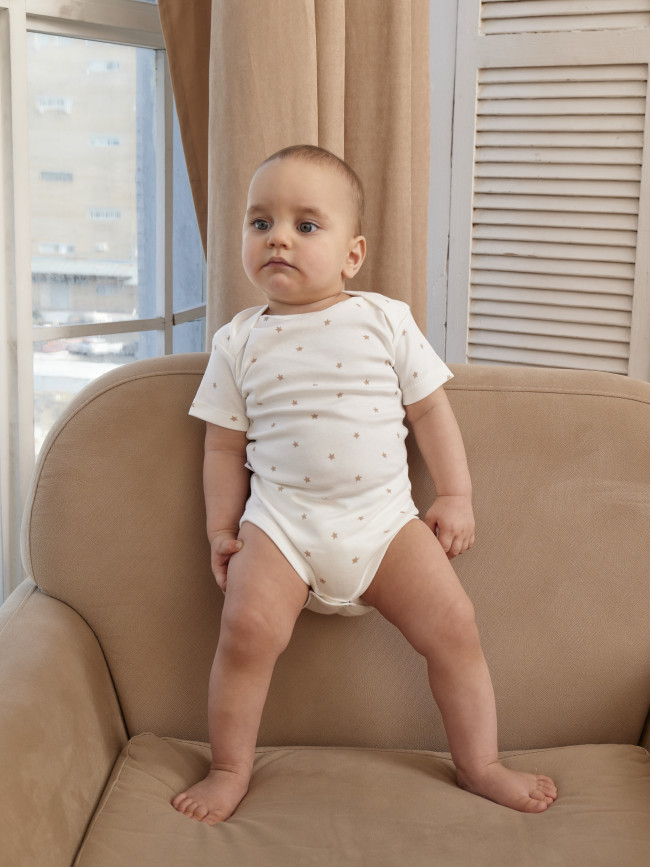 Набор боди лодочек с коротким рукавом, Звездочки, какао