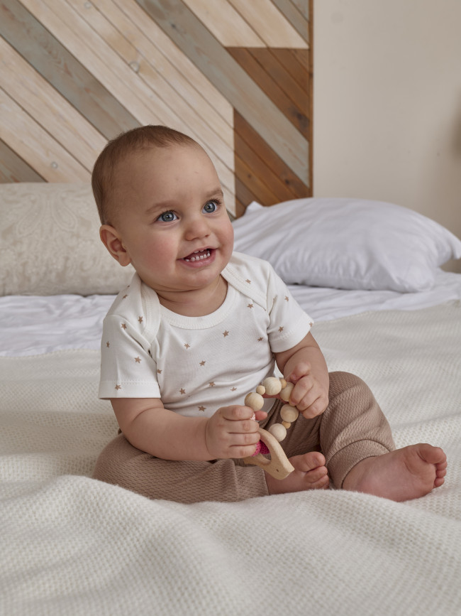 Набор боди лодочек с коротким рукавом, Звездочки, какао