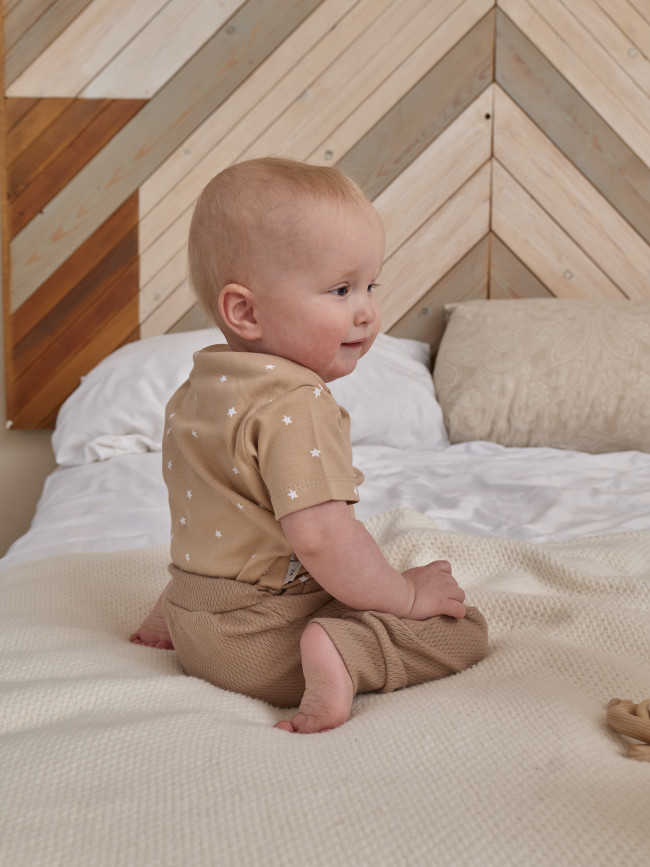 Набор боди лодочек с коротким рукавом, Звездочки, какао