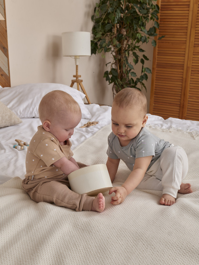 Набор боди лодочек с коротким рукавом, Звездочки, какао