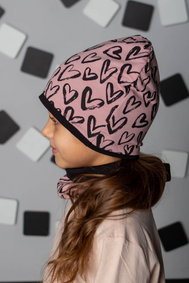 Комплект, шапка и снуд, Love, пудровый