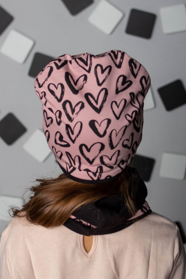 Комплект, шапка и снуд, Love, пудровый