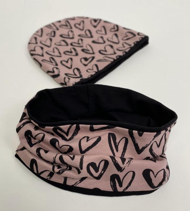 Комплект, шапка и снуд, Love, пудровый