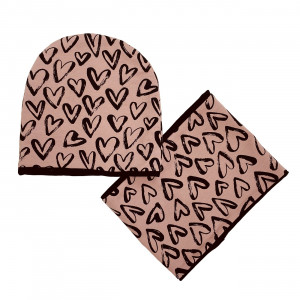 Комплект, шапка и снуд, Love, пудровый