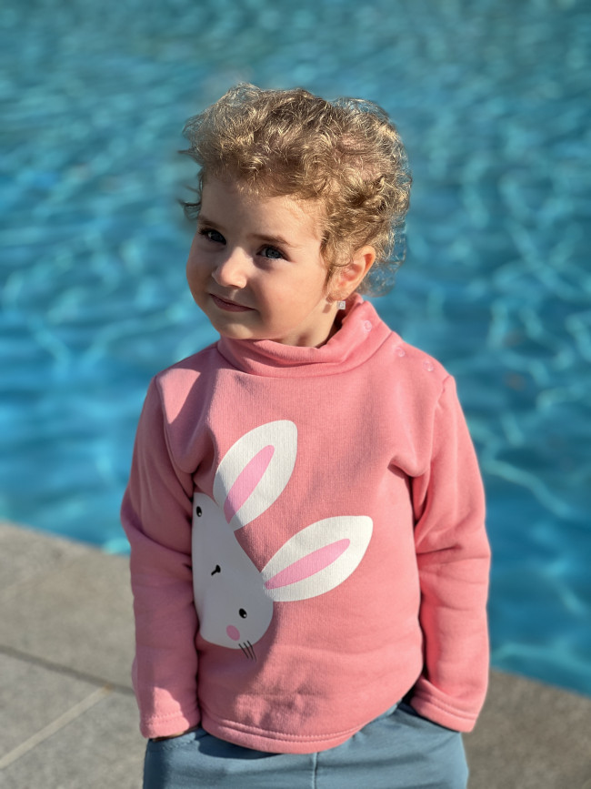 Утепленный детский джемпер, розовый, Зайка