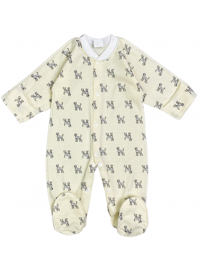 Комбинезон детский фланелевый, желтый, Далматинцы