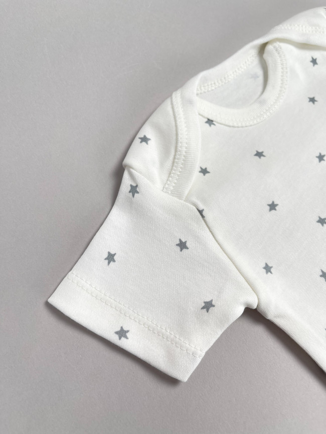 Набор боди лодочек с коротким рукавом, Звездочки, серый