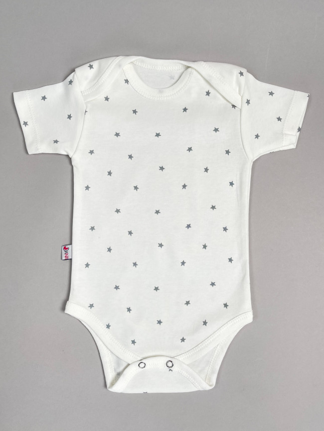 Набор боди лодочек с коротким рукавом, Звездочки, серый