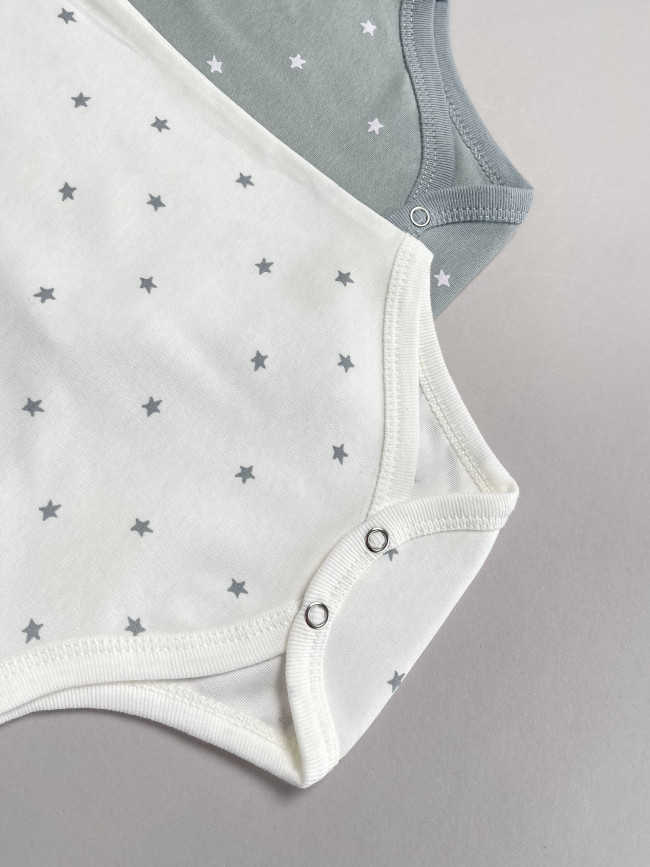 Набор боди лодочек с коротким рукавом, Звездочки, серый