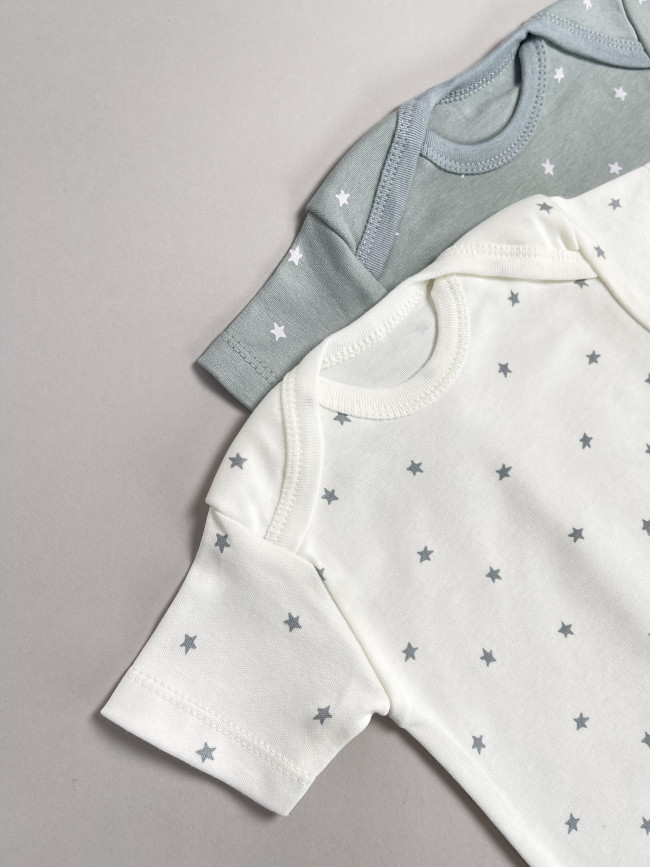 Набор боди лодочек с коротким рукавом, Звездочки, серый