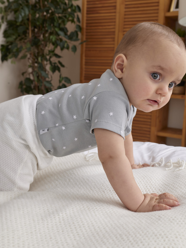 Набор боди лодочек с коротким рукавом, Звездочки, серый